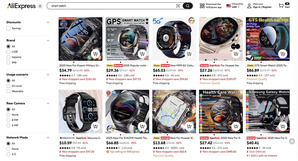 Smartwatch from AliExpress, one of the best-selling products online for dropshipping