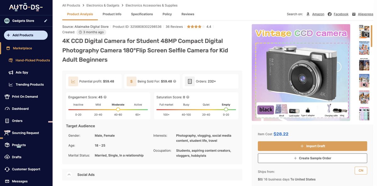 Digital Camera from AutoDS's marketplace, one of the best-selling products online for dropshipping