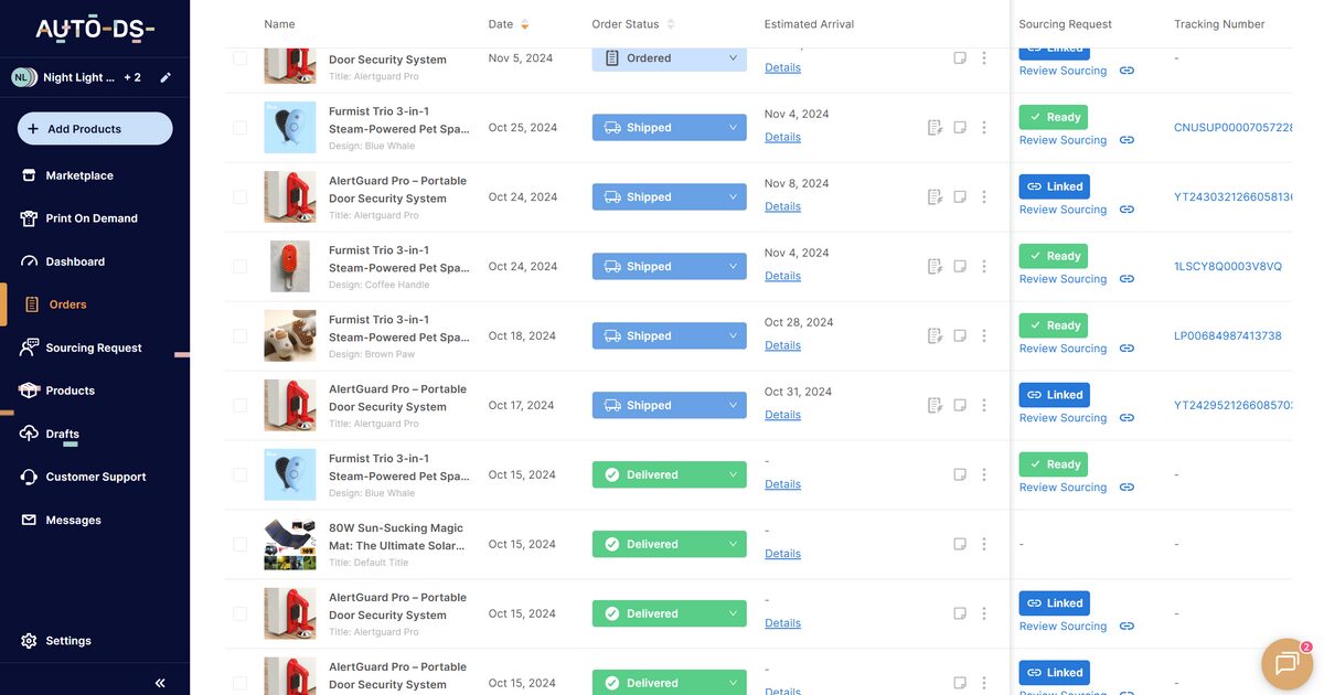 AutoDS Orders Dashboard Tracking Updates