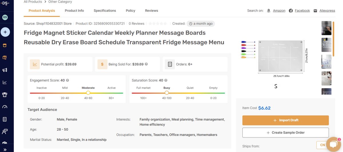 Monthly Transparent Planner Board best items to dropship in September 2025 from AutoDS