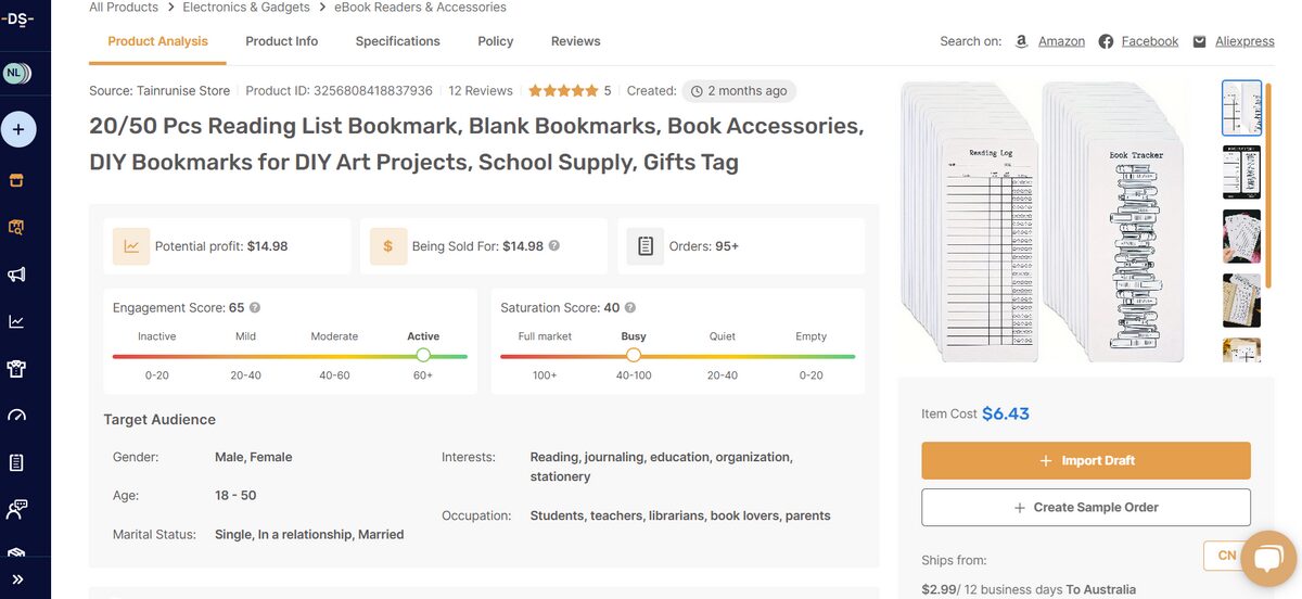 Reading List Bookmark best items to dropship in September 2025 from AutoDS Marketplace