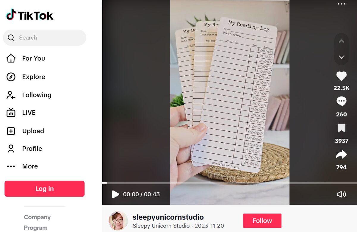 Reading List Bookmark Ad on TikTok