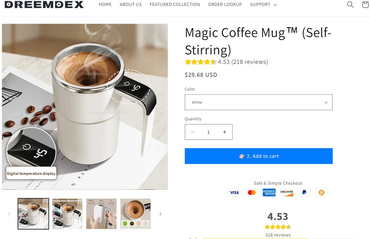 Self-Stirring Coffee Thermal Mug Seller Website Product Description