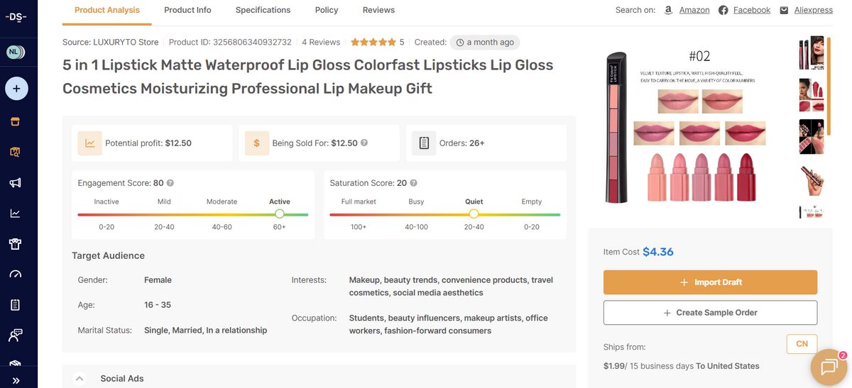 5 in 1 Lipstick best items to dropship in September 2025 from AutoDS