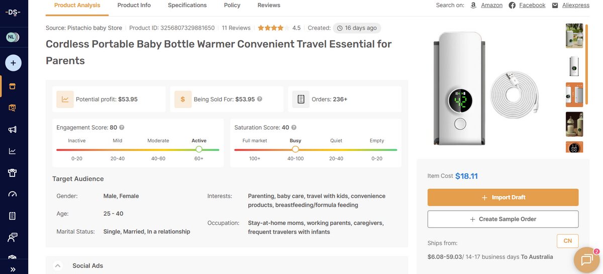 Portable Baby Bottle Warmer best items to dropship in September 2025 from AutoDS Marketplace