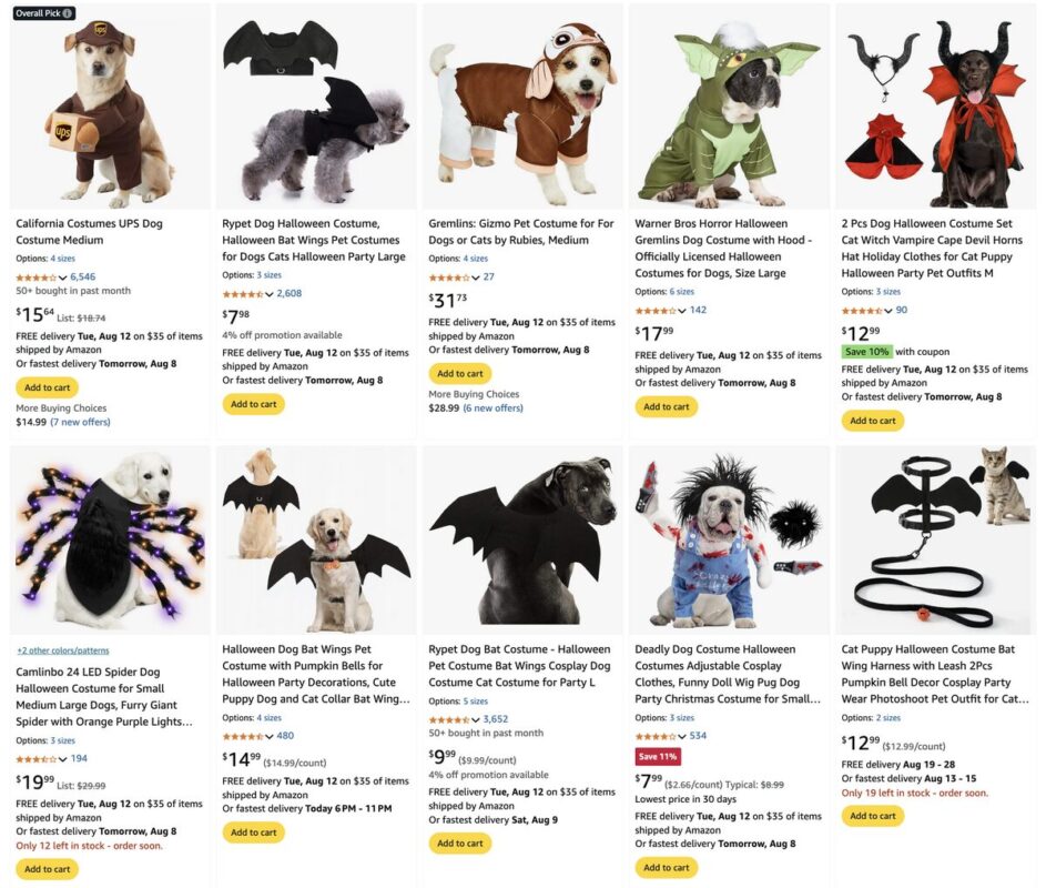 Pet costumes with motion or sound effects, one of the best Halloween products to dropship in 2025
