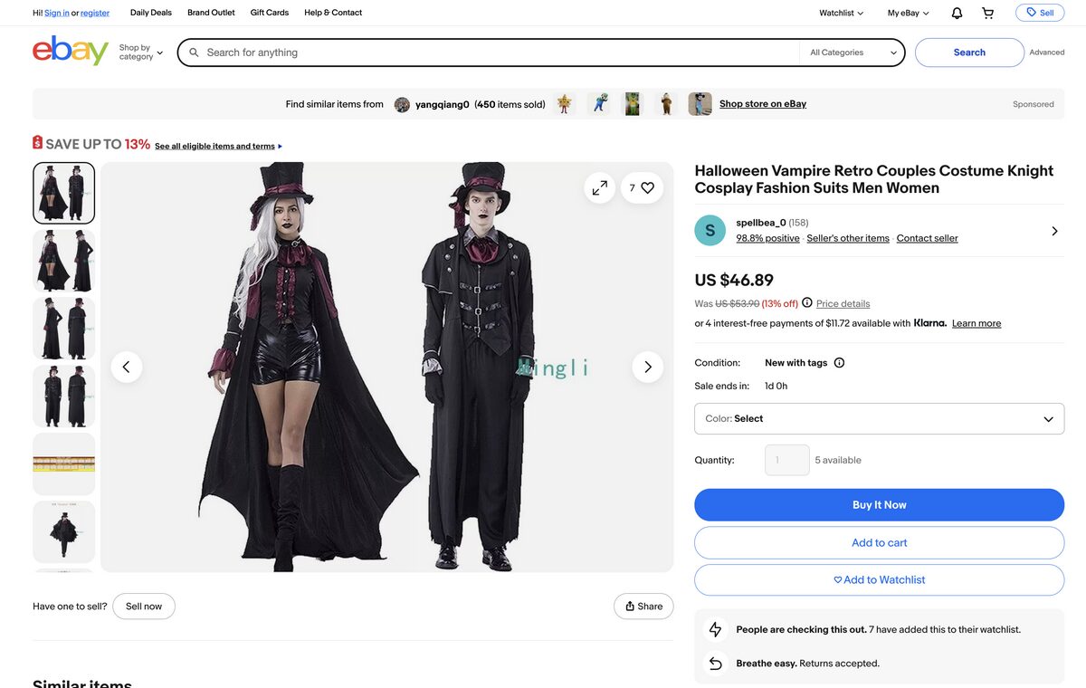 Vampire couple costume, one of the best Halloween products to dropship in 2025
