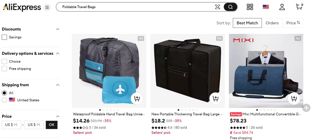 AliExpress Trending Items Foldable Travel Bags