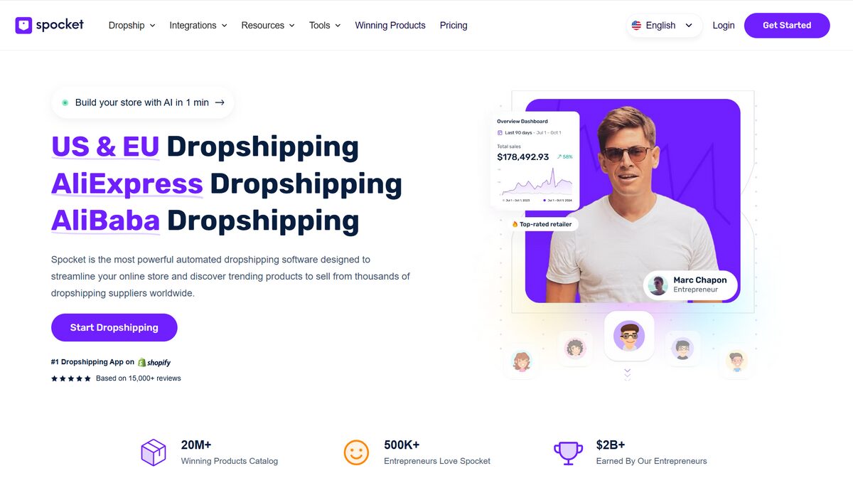 Spocket for dropshipping as an oberlo alternative