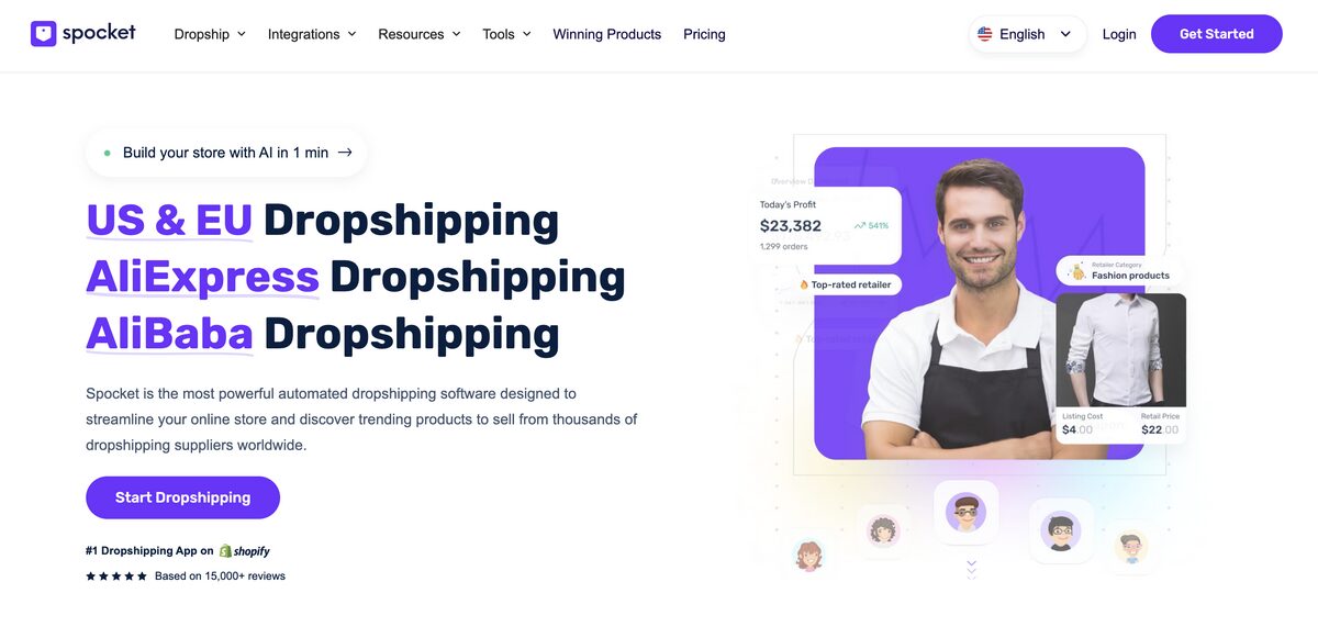 Spocket, one of the best CJ Dropshipping alternatives in 2025