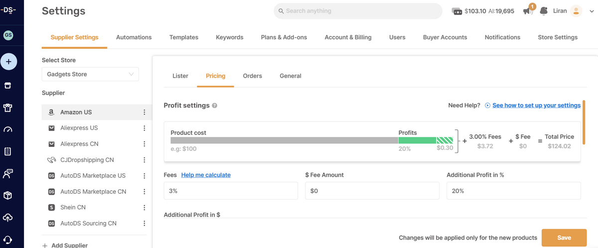Set up for automation and pricing rules in AutoDS platform