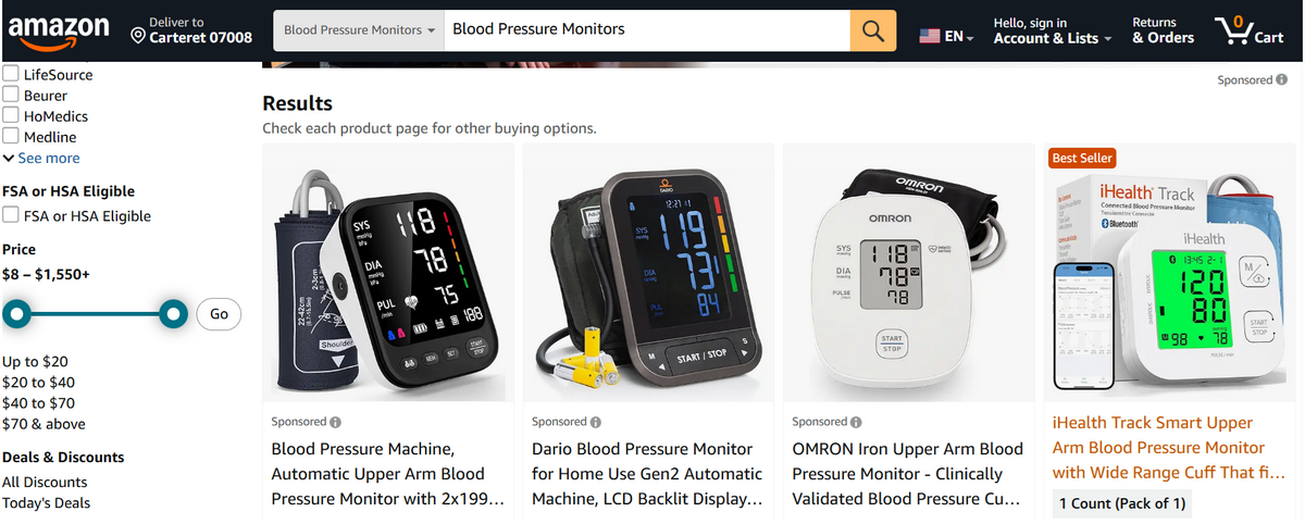 Blood Pressure Monitors catalog on Amazon for Medical Products Dropshipping