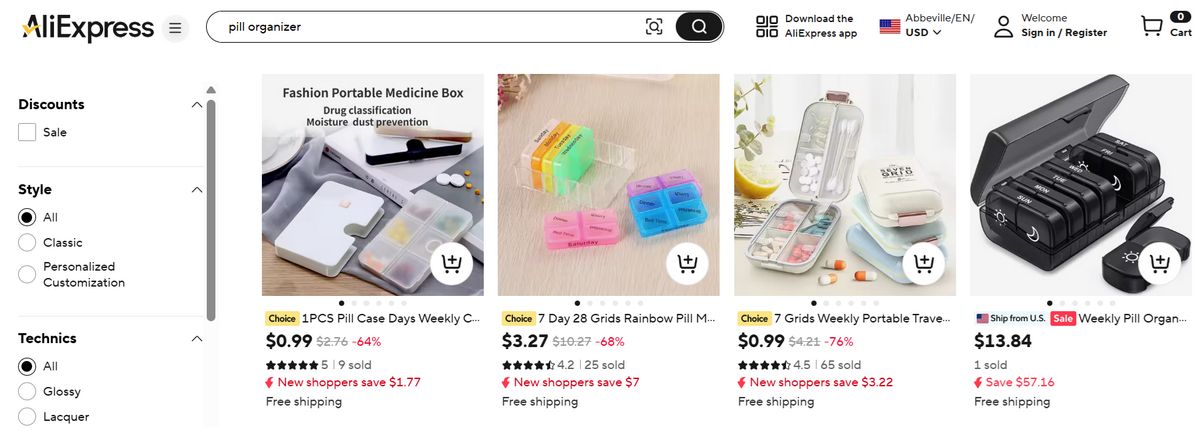 Pill Organizers on AliExpress to dropship medical supplies and products