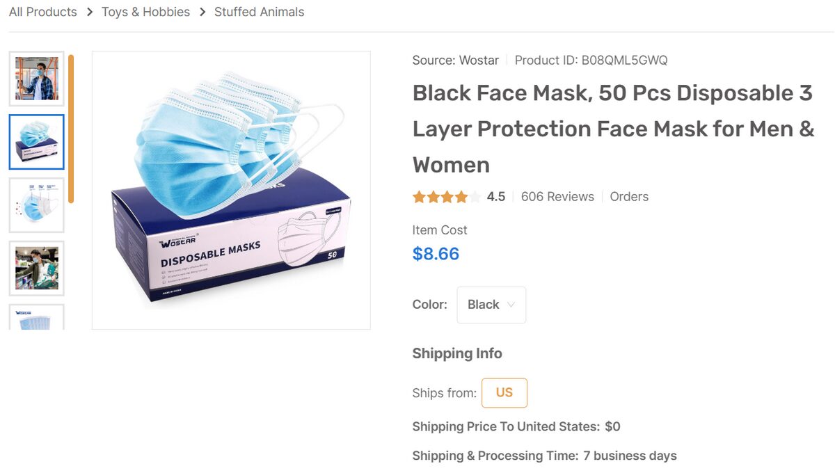 Medical face maks non surgical for dropshipping supplies on AutoDS marketplace