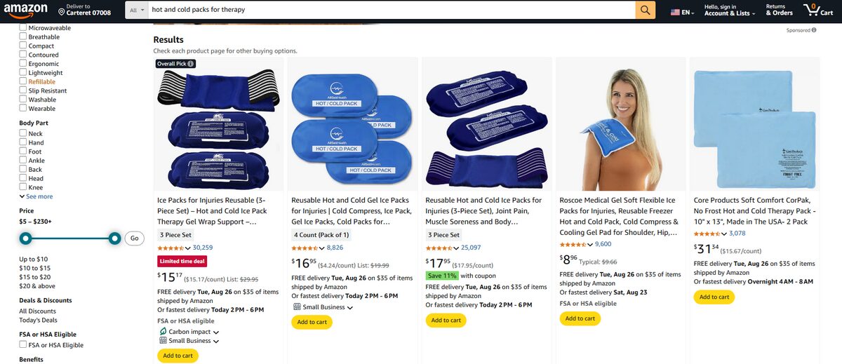 hot and cold gel packs for dropshipping medical supplies on Amazon