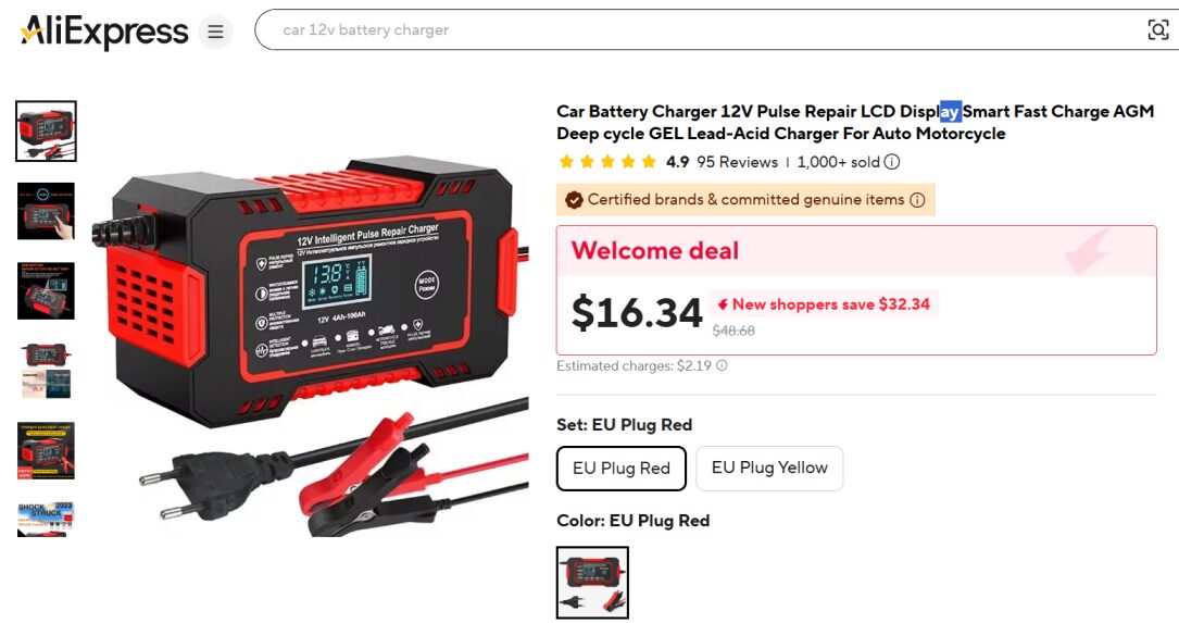 Car battery charger from AliExpress for auto parts dropshipping