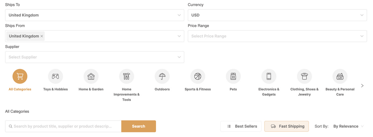 AutoDS's marketplace filters for dropshipping with the best fulfillment times.