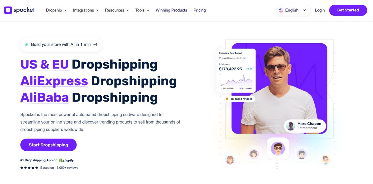 Spocket dropshipping platform with Shopify integration