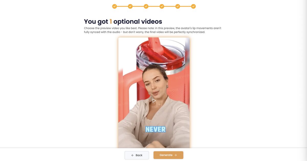 Generate your video ad on CreateUGC AI in under 60 seconds
