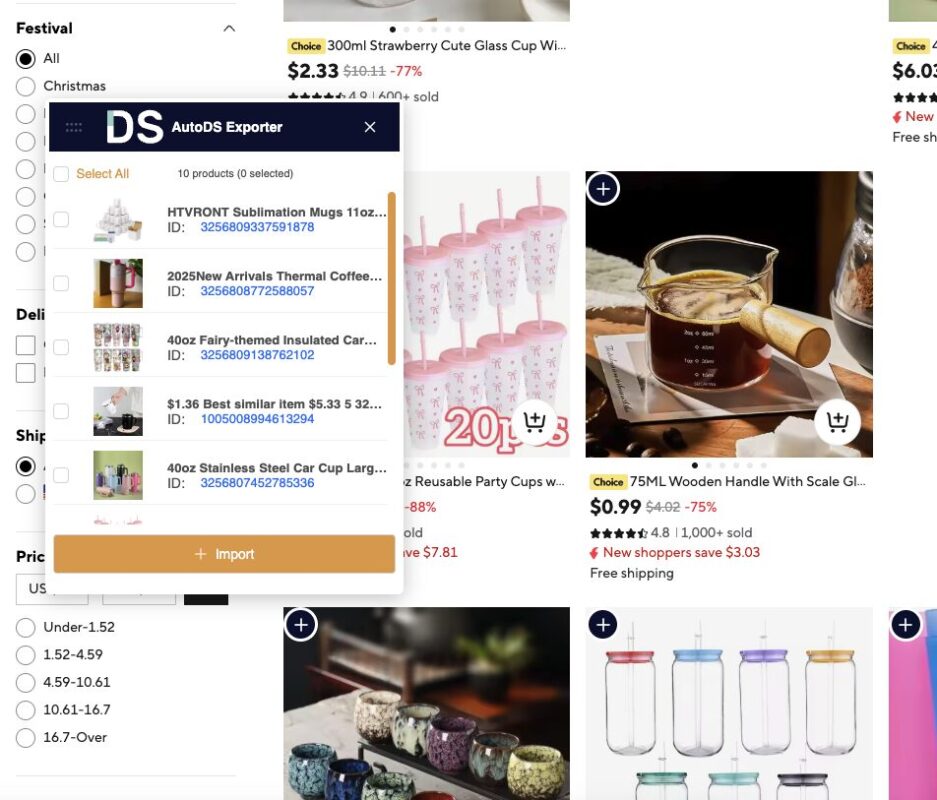 AutoDS chrome extension bulk importer