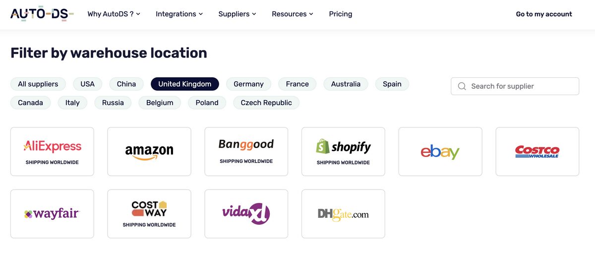 AutoDS supported suppliers for dropshipping in Ireland