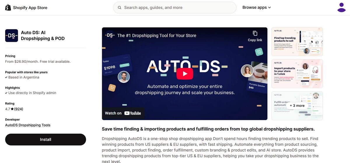 Shopify app store AutoDS