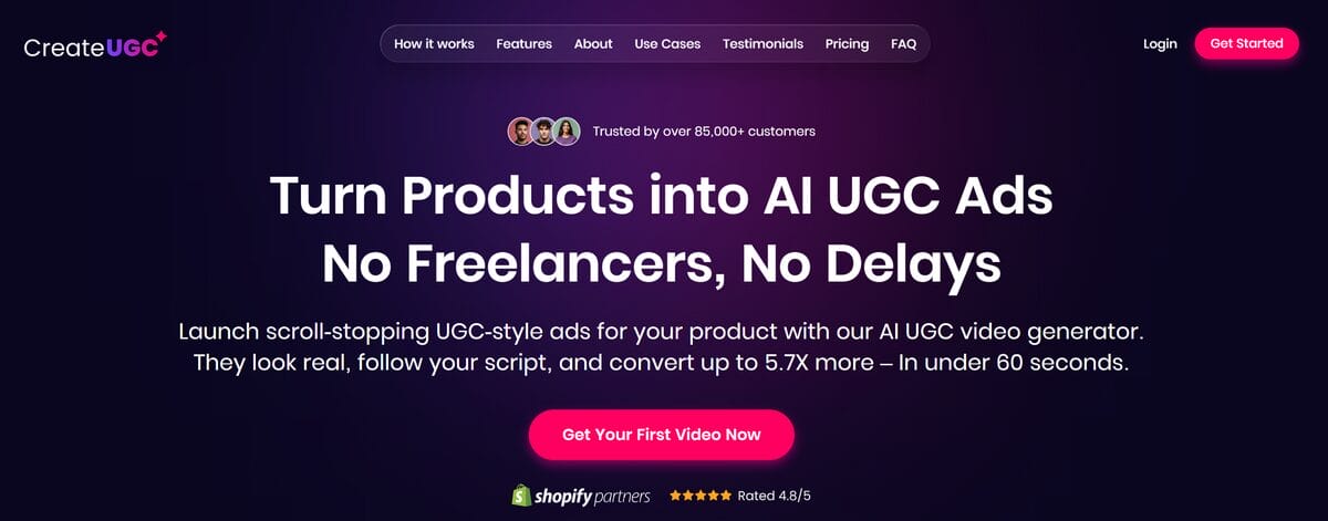 Create UGC AI videos for shopify marketing