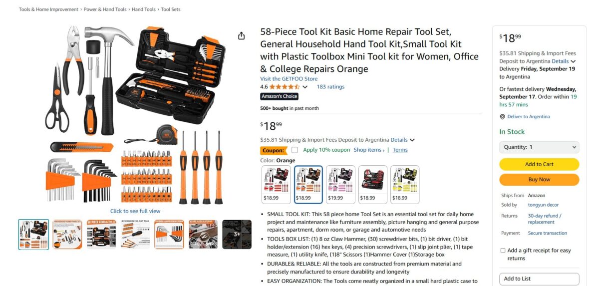 Find winning products like household tool sets on Amazon 
