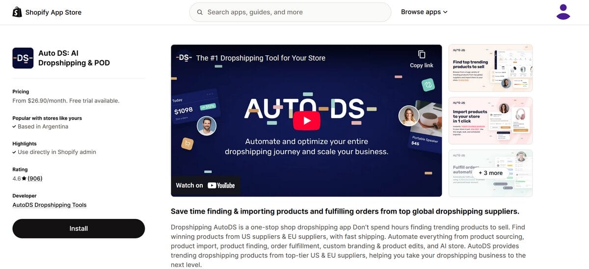 AutoDS Shopify App integration