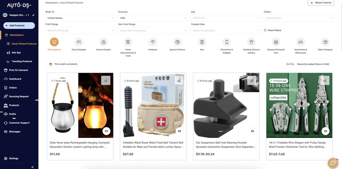 AutoDS's hand-picked product selection to simplify product sourcing and automate your dropshipping business