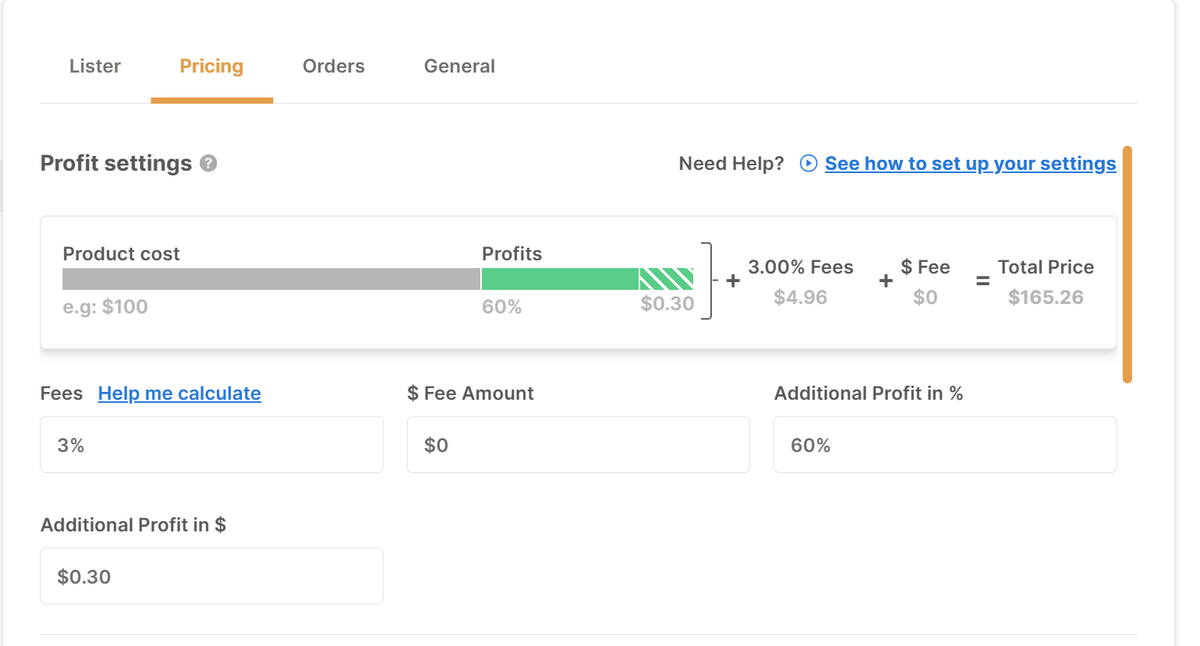 AutoDS built in profit calculator