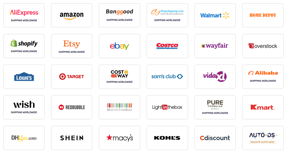AutoDS list of global and private suppliers for Instagram dropshipping