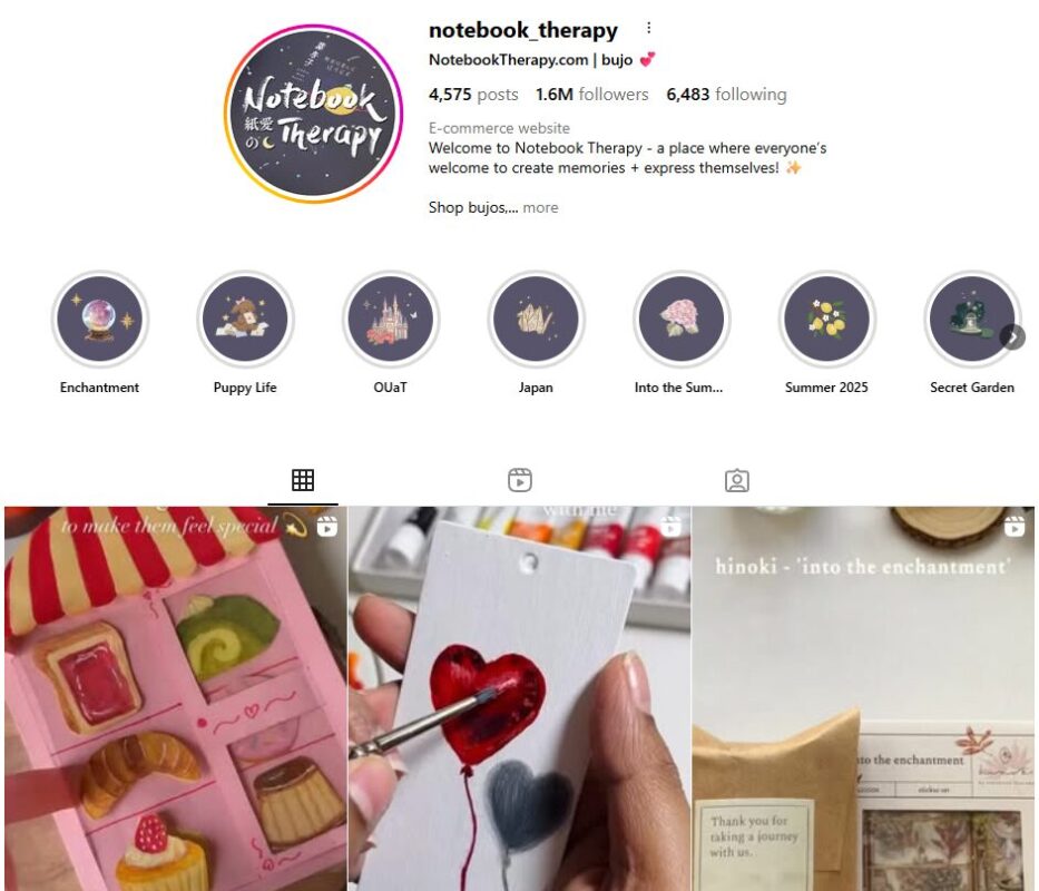 Notebook Therapy account for dropshipping on Instagram