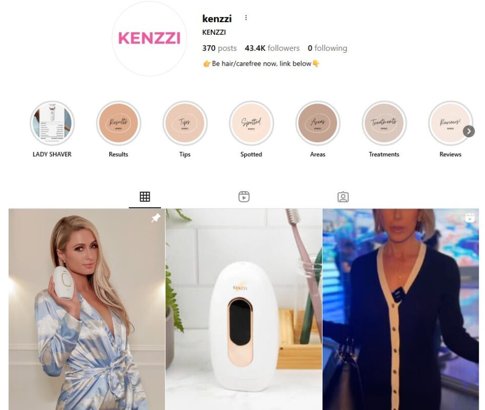 Kenzzi store beauty cosmetics products for dropshipping on Instagram