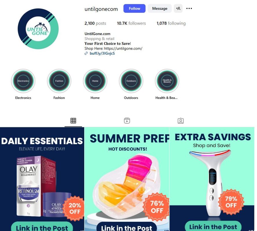 Until gone Instagram page example of a drpshipping store account
