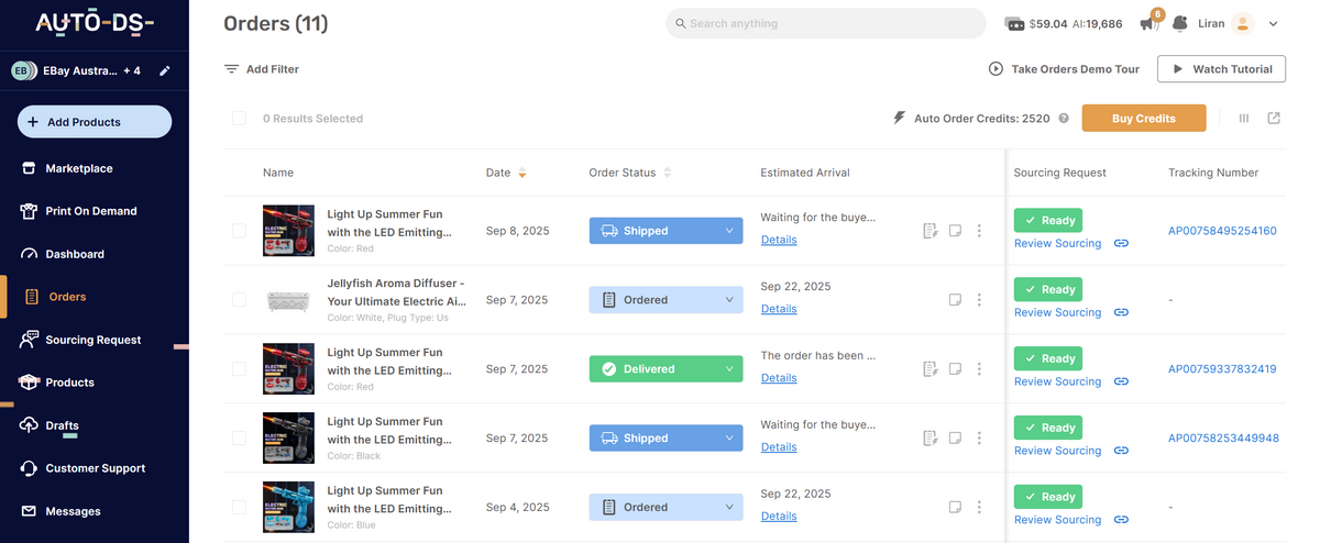 AutoDS dashboard for scaling a dropshipping business
