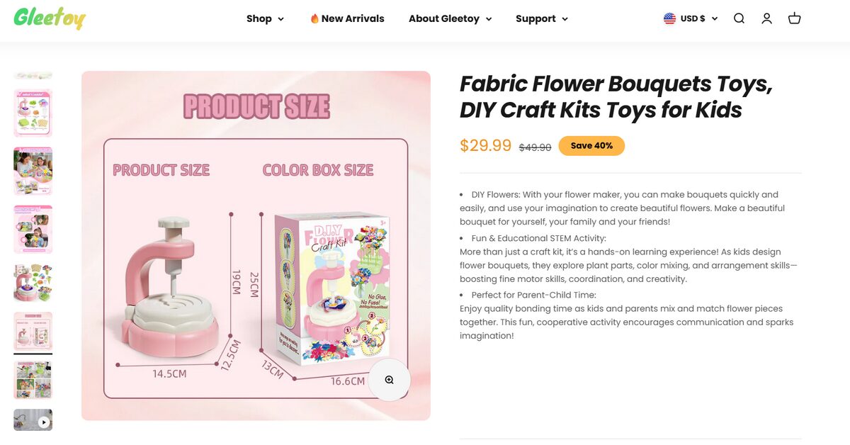 Seller's website for DIY winning products