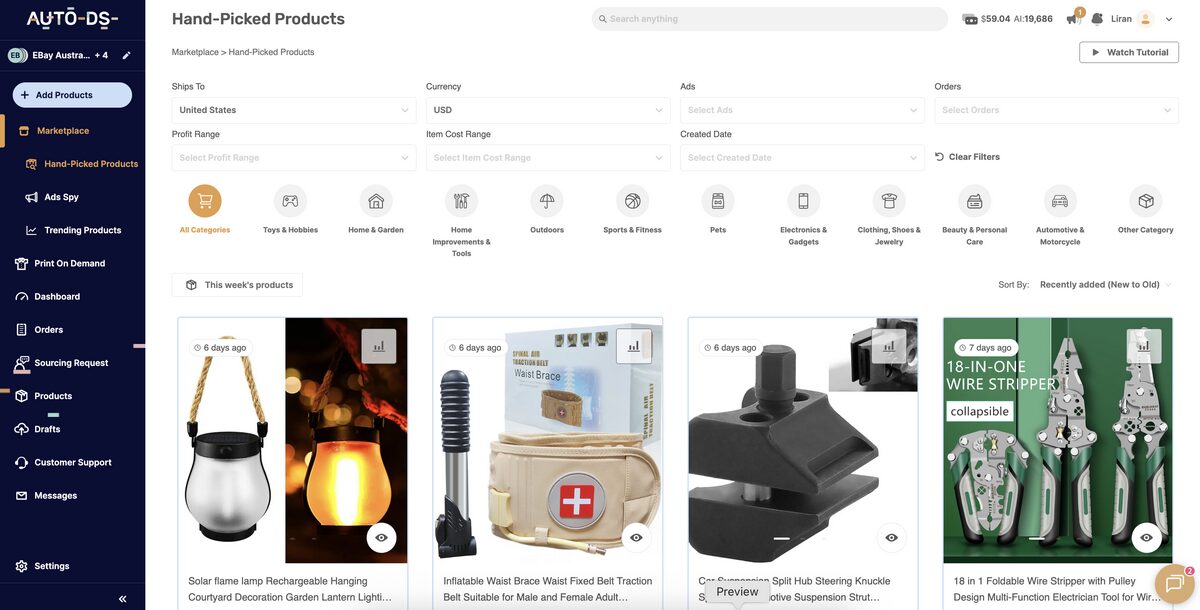 AutoDS's hand-picked product selection to dropship on Facebook Marketplace