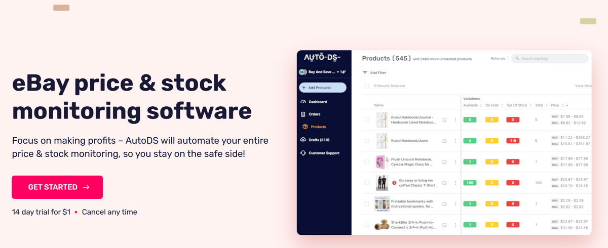 AutoDS stock and price monitoring feature to turn eBay watchers into buyers
