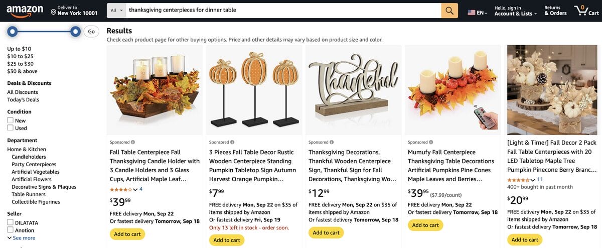 Centerpieces on Amazon for Thanksgiving dropshipping