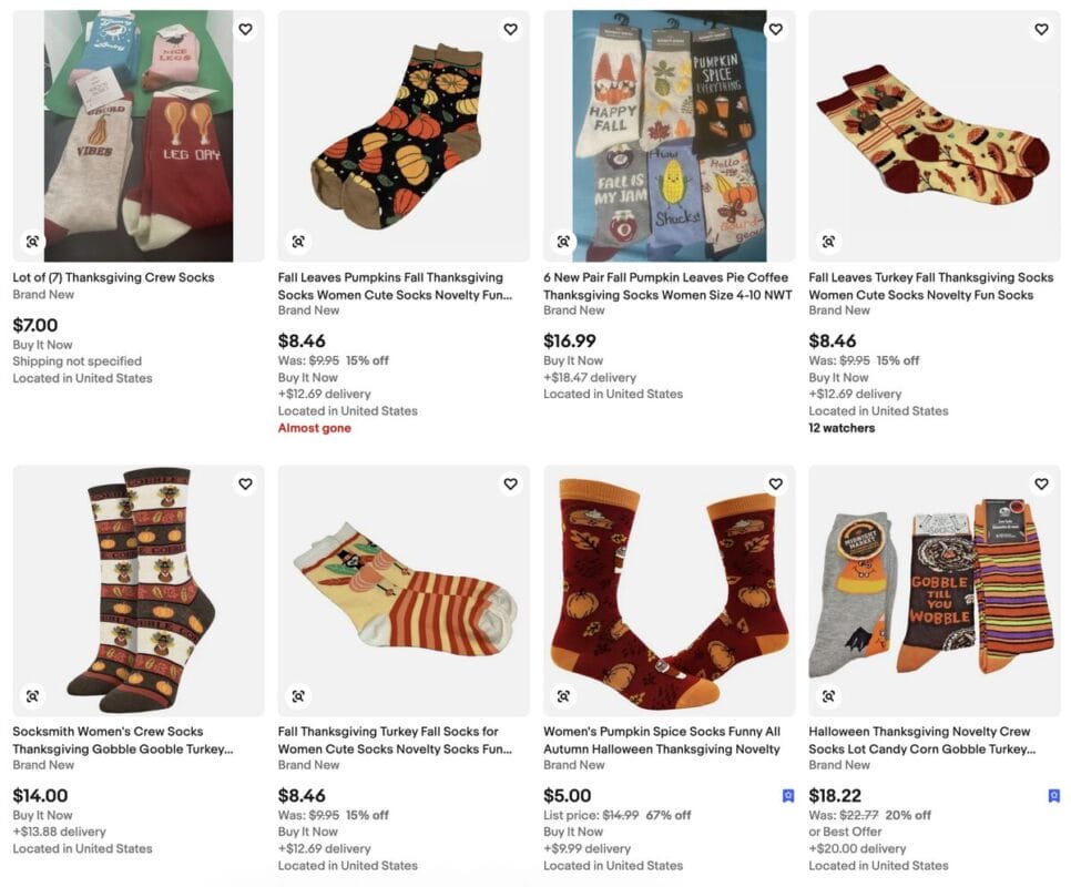 Socks on eBay for Thanksgiving dropshipping