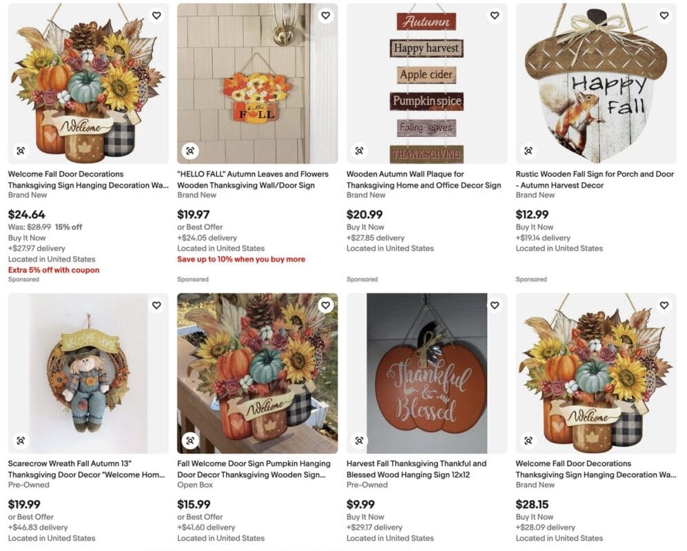Festive signs on eBay for Thanksgiving dropshipping
