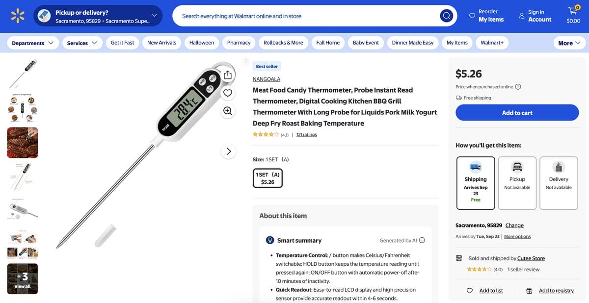 Thermometer on Walmart for Thanksgiving dropshipping