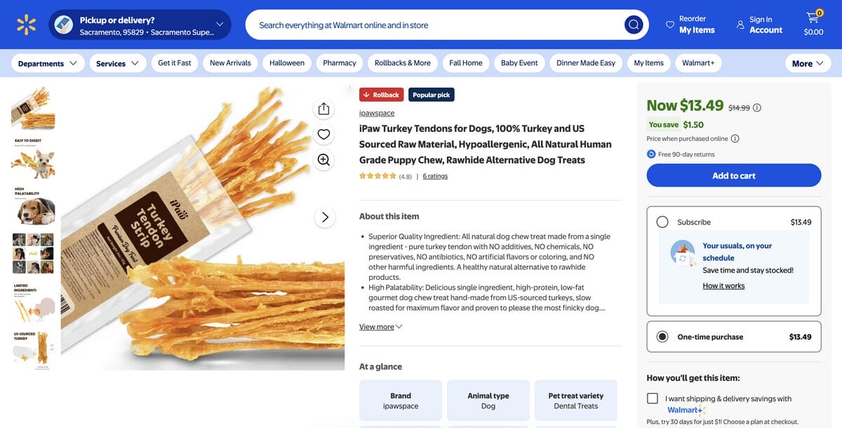 Turkey treats for dogs on Walmart for Thanksgiving dropshipping