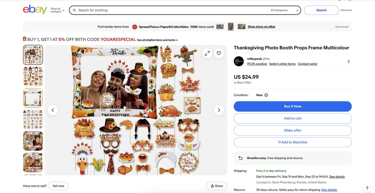 Photo props on eBay for Thanksgiving dropshipping