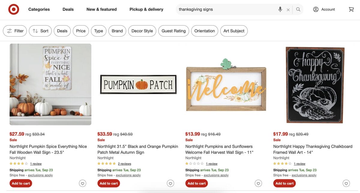 Custom signs on Target for Thanksgiving dropshipping