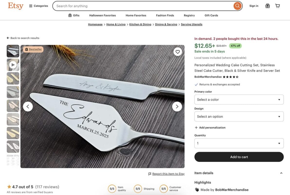 Engraved utensils on Etsy for Thanksgiving dropshipping