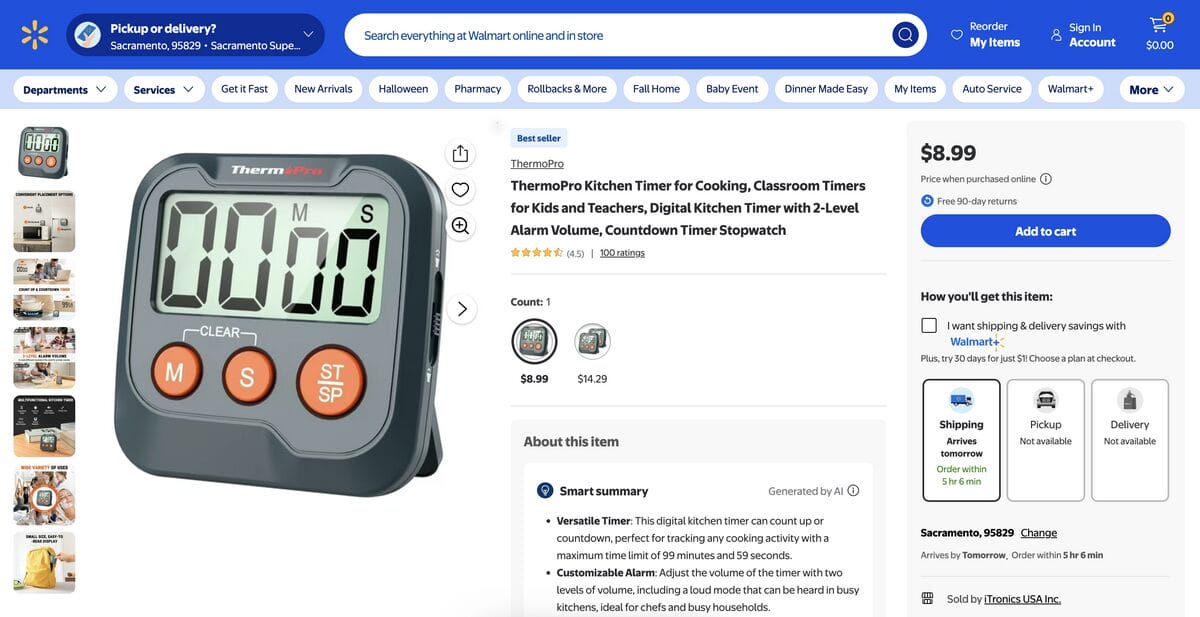 Kitchen timer on Walmart for Thanksgiving dropshipping