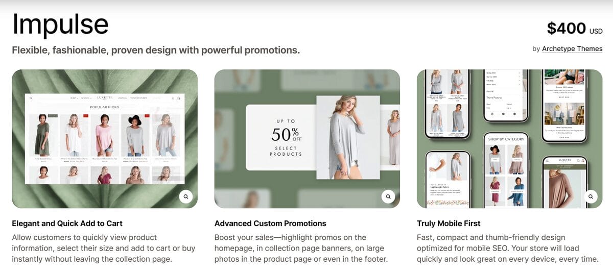 Impulse paid theme on Shopify for dropshipping