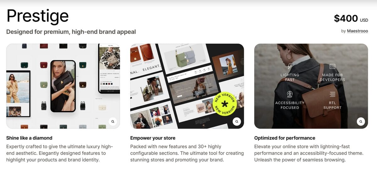 Prestige paid theme on Shopify for dropshipping